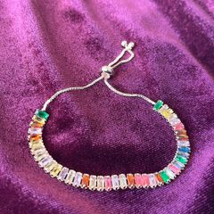 Rose Gold Plated Rectangular Cut Cubic Zirconia Multicolor Matrix Tennis Bracelet