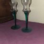 Vintage pair of Clear Glass Candle Holders with Aqua Green Twisted Stems Image 2
