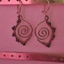 Copper Wire Earrings, Leaf Inspired Handmade spiral Dangles with Dark Beads Image 4