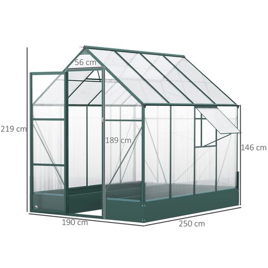 Garden Walk-in Polycarbonate Greenhouse with Raised Garden Bed, Temperature Controlled Window, Aluminium Frame & Foundation, 6 x 8ft