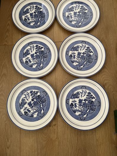 Vintage Arklow Pottery Willow Pattern 6 Dinner Plates as New