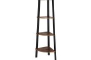 Industrial Design Corner shelf 4 shelves  corner shelf, stand shelf, bookshelf, ladder shelf with 4 shelves, easy assembly, sturdy steel frame, living room, bedroom, balcony, industrial design, vintage brown-black