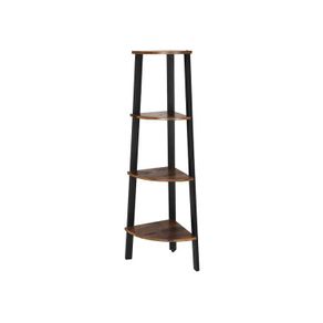Industrial Design Corner shelf 4 shelves  corner shelf, stand shelf, bookshelf, ladder shelf with 4 shelves, easy assembly, sturdy steel frame, living room, bedroom, balcony, industrial design, vintage brown-black