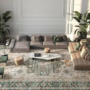 Traditional Area Rugs for Living Room - Extra Large Vintage Washable Soft Short Pile Rugs for Bedroom Classic Carpet for Kitchen Office Dining Room Non Slip Non Shedding, 200x300CM, Green