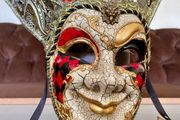 Authentic New Venetian Jester Mask In Red And Gold Italy