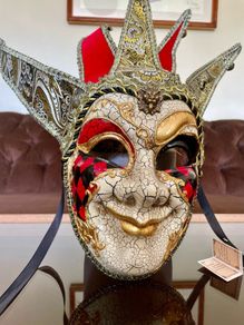 Authentic New Venetian Jester Mask In Red And Gold Italy
