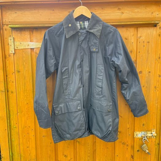 Vintage Forecast Wax Jacket Womens Sz 40 M Dark Blue Corduroy Collar Country Coat
