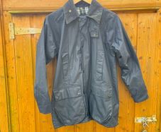 Vintage Forecast Wax Jacket Womens Sz 40 M Dark Blue Corduroy Collar Country Coat
