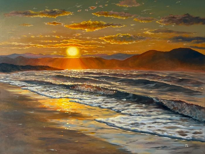 Original Oil Painting, Seascape Wall Art, Sunset Sea Large Art, Ocean Large Wall Art 60/80 Cm