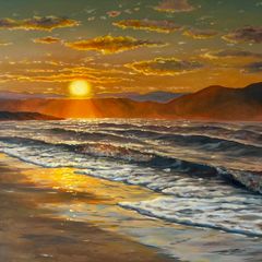Original Oil Painting, Seascape Wall Art, Sunset Sea Large Art, Ocean Large Wall Art 60/80 Cm