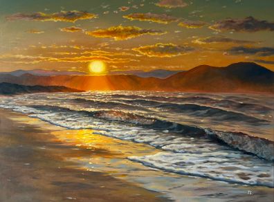 Original Oil Painting, Seascape Wall Art, Sunset Sea Large Art, Ocean Large Wall Art 60/80 Cm