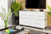 Dresser for Bedroom with 5 Fabric Drawers, TV Stand with 4 Castors, Storage Organizer Unit for Living Room Kids Room (White)