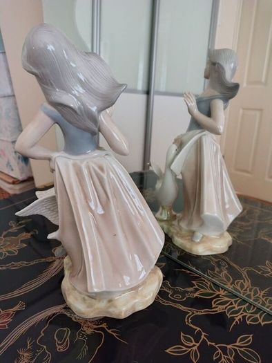 Large Vintage Girl with Goose Figurine by Tengra