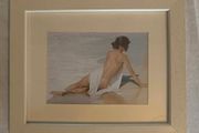 Framed art print of woman on beach