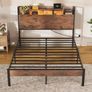 4ft6 Double Bed Frame with Storage Wooden Headboard | LED Light & Charging Station, Platform Metal Bed Frame Double with Underbed Storage Image 5