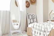 Oval Floor Mirror Shabby Chic Adjustable Tilt dim. 48W x 46D x 147H cm MDF White