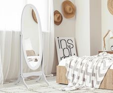 Oval Floor Mirror Shabby Chic Adjustable Tilt dim. 48W x 46D x 147H cm MDF White