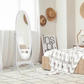 Oval Floor Mirror Shabby Chic Adjustable Tilt dim. 48W x 46D x 147H cm MDF White