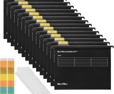 Suspension Files, MerryNine 15PCS Polypropylene Filing Cabinet Suspension Files with Tabs and Card Inserts for School Home Work Office Organization Check Size Before Ordering Black, A4