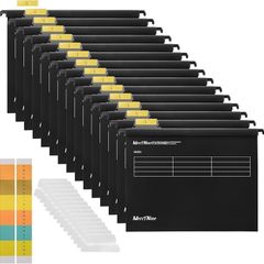 Suspension Files, MerryNine 15PCS Polypropylene Filing Cabinet Suspension Files with Tabs and Card Inserts for School Home Work Office Organization Check Size Before Ordering Black, A4