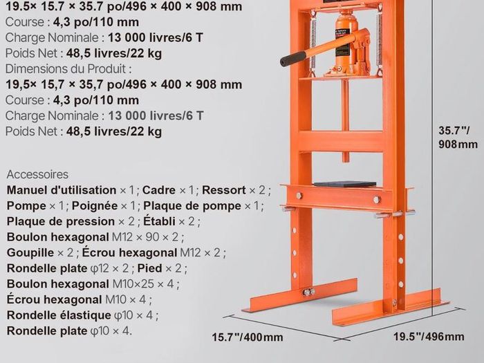 Hydraulic Shop Press 6 Ton with Press Plates H-Frame Benchtop Press Stand