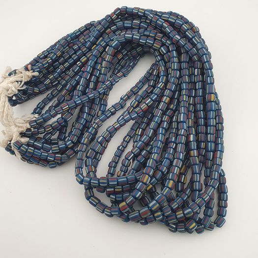 Vintage African Style Stripe Pattern 5.5 - 6 mm Glass Beads Necklace