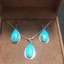 Vintage Sterling Silver Turquoise Teardrop Pendant Necklace & Earring Set Boxed Image 8