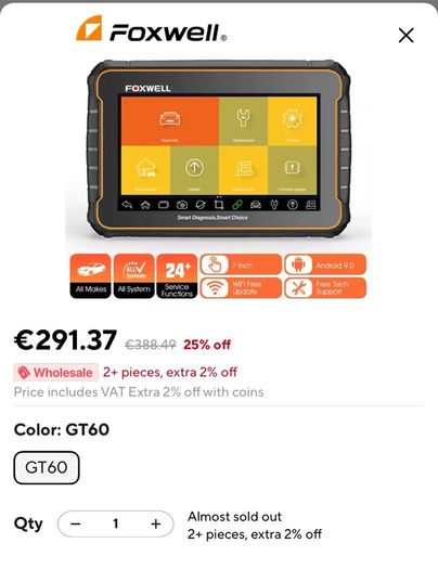 Foxwell GT60 OBD2 Diagnostic Tool Full System Active Test Car Code Reader 24 Reset Service Professional OBD 2 Automotive Scanner