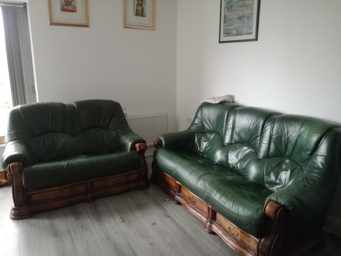 Calfskin Patent leather couches in deep green
