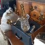Vintage brass and crystal chandelier with matching wall lights Image 2
