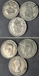 Great Britain Silver Shilling 1929 and 1947, 1961