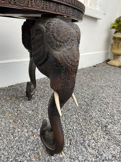 A Superb late 19th Century Indian Carved Hardwood Elephant Occasional / Side Table