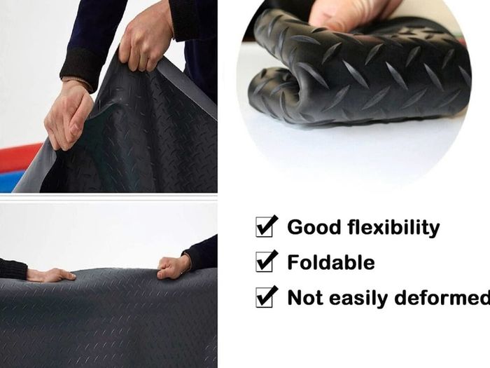 Rubber Garage Floor Mats 1M x 5M / 3.3Ft x 16.4Ft Anti-Slip Diamond Plate Mat 3mm Thick Heavy Duty Commercial Flooring Mat Roll for Under Car, Gym, Garage, Warehouse, Black