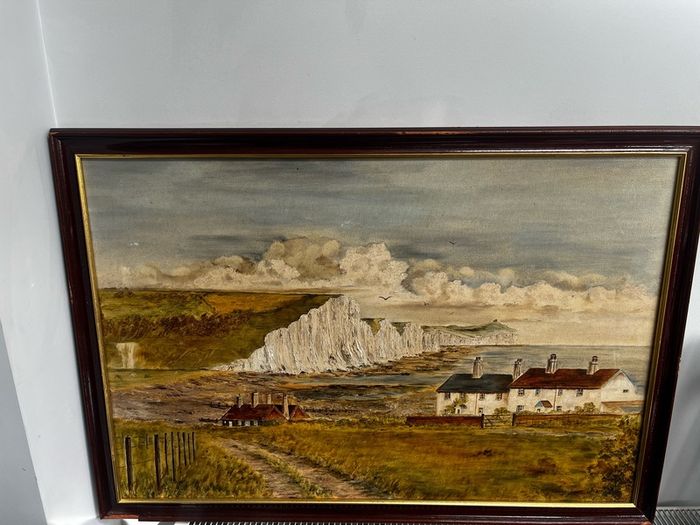 Beautiful Signed Coastal Painting Large Framed Seascape