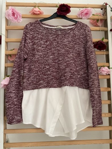 top Bershka size large burgundy top with white shirt base size large