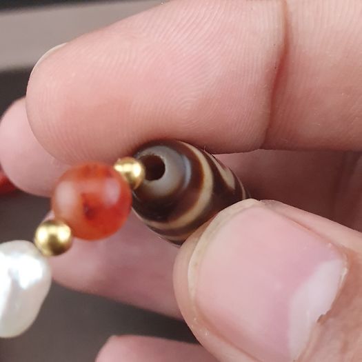 Antique Himalayan Tibetan 3 Eyes Agate Dzi Bead With Mix Lapis,carnelianPearls Necklace