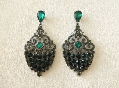 Art Deco Style Emerald Stone Statement Earrings