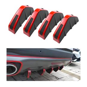 4pcs Universal Carbon Fiber Car Modified Rear Bumper Diffuser Spoiler Black Red ABS Rear Bumper Lip Diffuser Anti-collision
