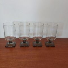 Fabulous Set of Four Vintage Mid-Century Federal Glass Company Juice Glasses in the "Nordic Midnight (Smoke)" Pattern, Circa 1960's