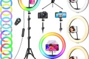 12.6'' Selfie Ring Light with Tripod Stand &amp; Phone Holder Tall 188cm/74'', GerTong LED Circle Ringlight with 40 RGB Mode 13 Brightness for Makeup YouTube Tiktok, Wireless Remote for iPhone Android (FREE POSTAGE)