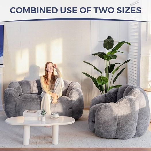 Bean Bag Chair, Floral Shaped Bean Bag Sofa Includes Filling, Soft Faux Fur Floor Sofa Giant Size for Living Room Bedroom