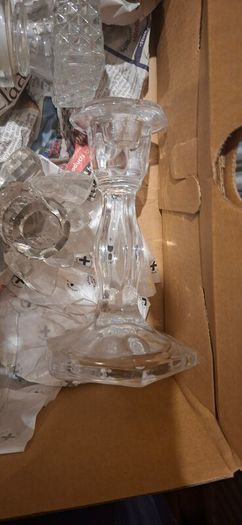 Heavy cut-glass Whiskey Decanter plus other items