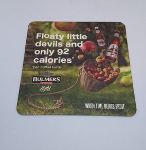 Bulmers Cider : Floaty Little Devils and Only 92 Calories - Beer Mat/Coaster