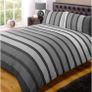 Black Stripe Duvet Cover Quilt Bedding Set, Black White Grey, Double Size by Rapport Image 2