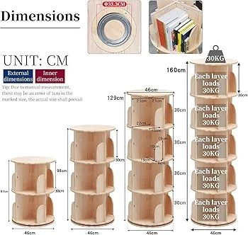 Rotating 360 Hexagonal Children's Bookcase  Tall Floor Standing Corner Book Shelf Storage Rack for Home Living Room Office (4 Tier)