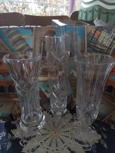 Three Cut Glass Bud Vases