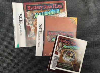 Mystery Case Files Millionheir - Nintendo DS - case inlay, manual and insert (no game / case)