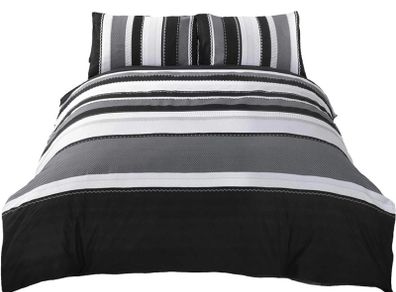 Striped Grey Single Quilt Duvet Cover & Pillowcase Bed Set Multiple Colours Available (free Postage)