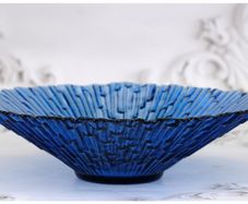 Mid Century Sklo Union Pavel Panek Blue Glass Bowl