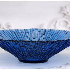 Mid Century Sklo Union Pavel Panek Blue Glass Bowl